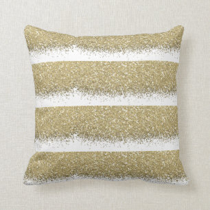 White Gold Glitter Metallic Shiny Stripes Glam Kussen