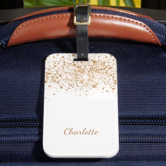 White gold glitter name script bagagelabel (Voorkant Insitu 2)