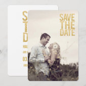 White Gold Glitter Save the Date Typography Photo Kaart (Voorkant / Achterkant)