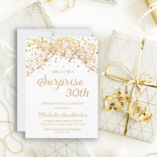 White Gold Glitter Surprise 30th Birthday Kaart