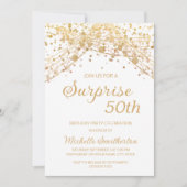 White Gold Glitter Surprise 50th Birthday Kaart (Voorkant)