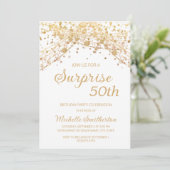 White Gold Glitter Surprise 50th Birthday Kaart (Staand voorkant)