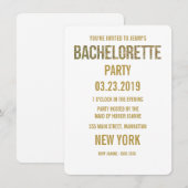 White Gold Glitter Typography Bachelorette Invite Kaart (Voorkant / Achterkant)