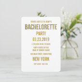 White Gold Glitter Typography Bachelorette Invite Kaart (Staand voorkant)
