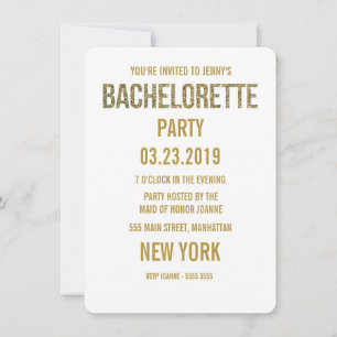 White Gold Glitter Typography Bachelorette Invite Kaart