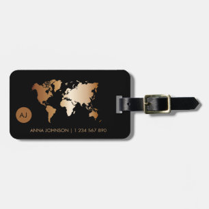 White Gold Gradient Wereldkaart Travel Monogram Na Bagagelabel