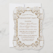 White Gold Great Gatsby Art Deco Engagement Party Kaart (Voorkant)