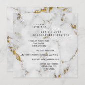 White Gold Grey Marble Geometric Square Party Kaart (Voorkant / Achterkant)