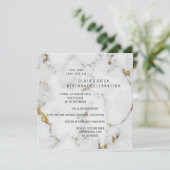 White Gold Grey Marble Geometric Square Party Kaart (Staand voorkant)