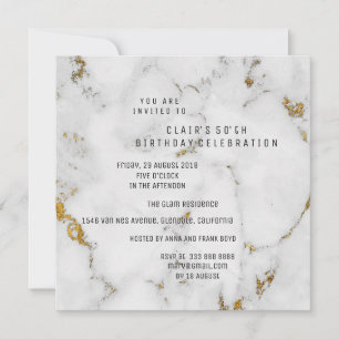 White Gold Grey Marble Geometric Square Party Kaart