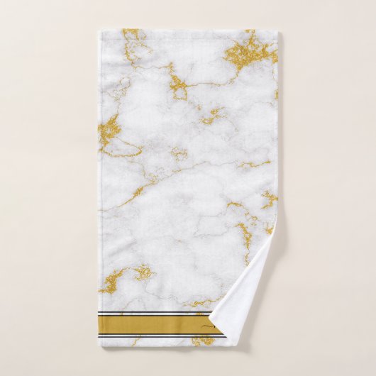 White Gold Grey Monogram Name Marble Custom Bad Handdoek (Handdoek)