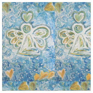 White Gold Guardian Angel Art Fabric Material Stof
