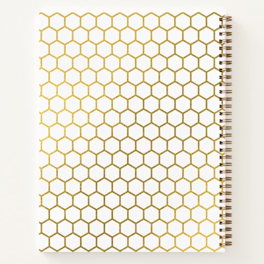 White & Gold Hexagon Pattern Monogramed Initiaal Notitieboek (Achterkant)