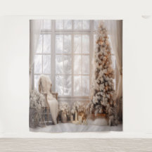 White & Gold Holiday Photo Scene Backdrop