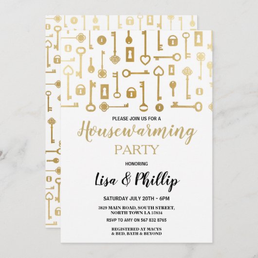 White Gold Key Locks Digital van Housewarming Part Kaart (Voorkant / Achterkant)