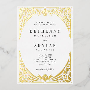 White Gold Leaf Gilded Age Folie Invitation Uitnodiging