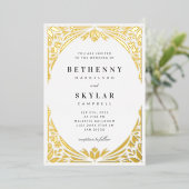 White Gold Leaf Giled Age Foil Invitation (Debout devant)