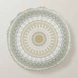 White Gold Mandala Rond Kussen