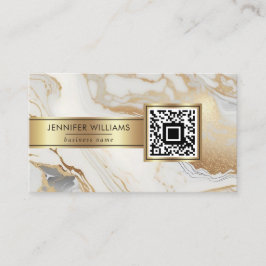 White Gold Marble Elegant Moderne Custom QR Code Visitekaartje