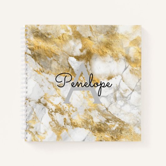 White Gold Marble en Monogram Sketchbook Notitieboek (Voorkant)