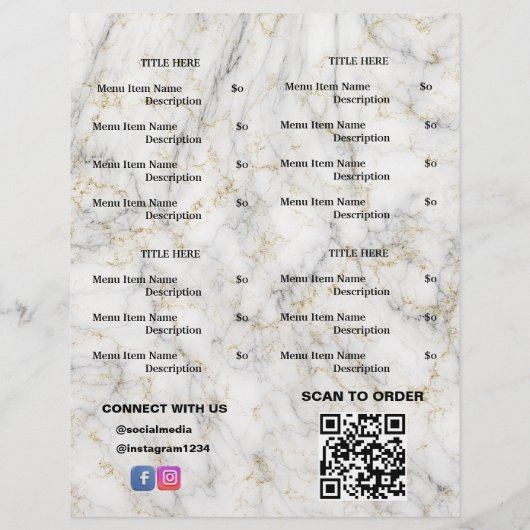 White Gold Marble Restaurant Afsluiten Menu QR-cod (Achterkant)