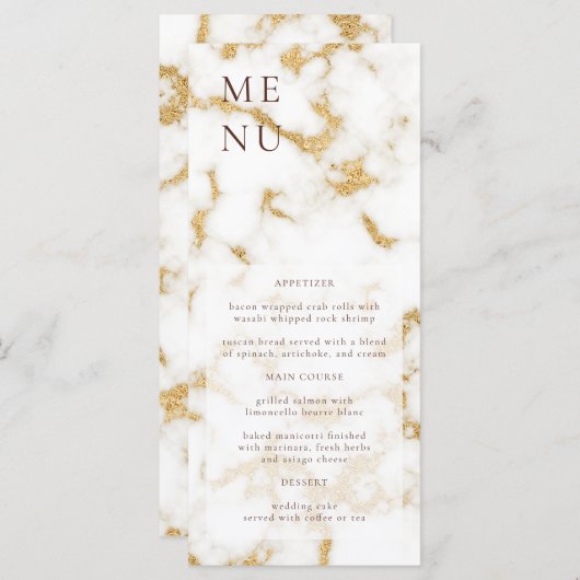 White Gold Marble Texture Wedding Menu (Voorkant / Achterkant)