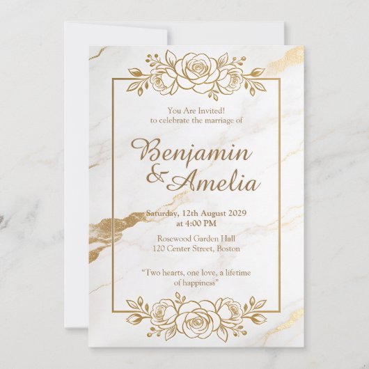 White gold marble wedding invitation (Devant)
