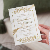 White gold marble wedding invitation
