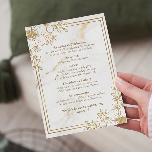 White gold marble wedding invitation