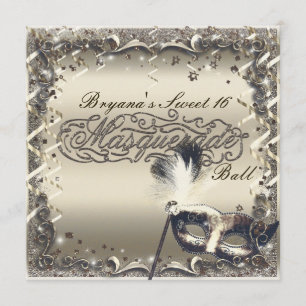 White Gold Masquerade Mask Elegant Ball Party Kaart