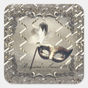 White Gold Masquerade Masker Masker Elegant Ball P Vierkante Sticker