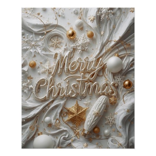 White & Gold “Merry Christmas” Poster (Devant)