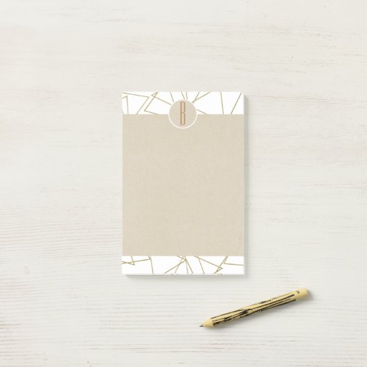 White Gold Modern Geometric Kraft Rustic Monogram Post-it® Notes (Op bureau)
