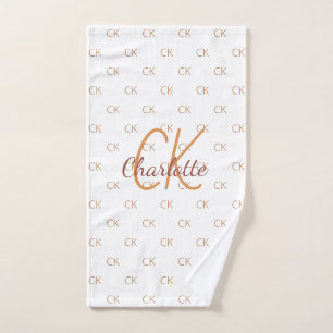 White gold monogram initiaal name script elegant handdoek