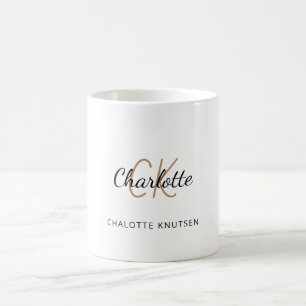White gold monogram initiaal script elegant koffiemok