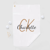 White gold monogram initialen name minimalist golfhanddoek (Insitu)