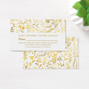White & Gold Oriental Floral, Diaper Raffle Ticket Visitekaartje