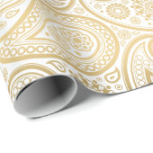 White & Gold  Paisley Pattern Cadeaupapier (Rol Hoek)