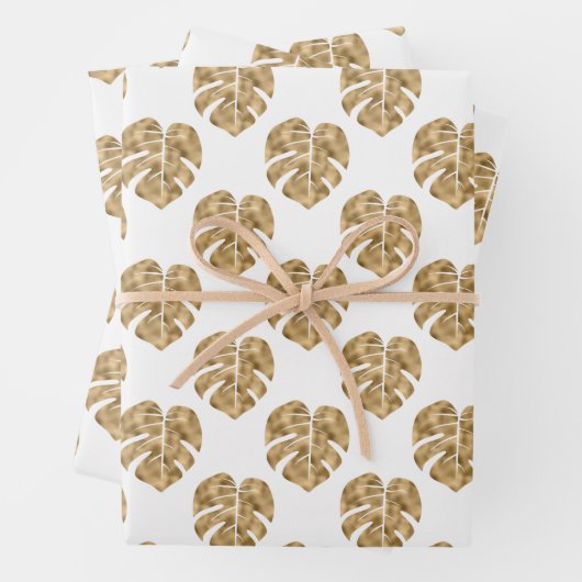 White Gold Palm Leaf Pattern Monstera Deliciosa Inpakpapier Vel (In situ)