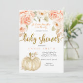 White Gold Peach baby shower fille de carte d'invi (Debout devant)