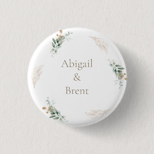 White & Gold Personalized Foliage Wedding Ronde Button 3,2 Cm (Voorkant)