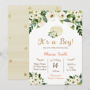 White Gold Pumpkin Baby shower Invitation Boy Kaart