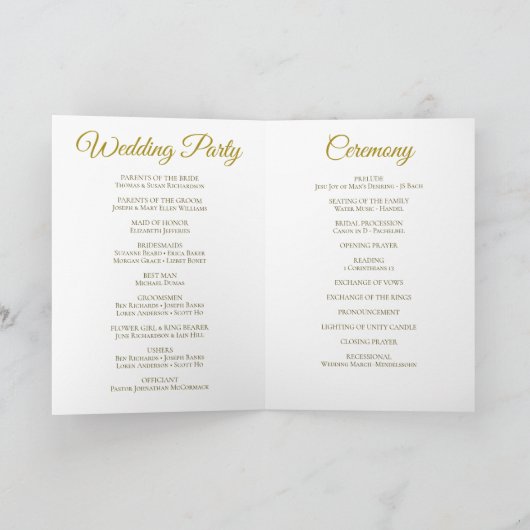 White & Gold Ribbon & Bow Wedding Program Programma (Binnen)