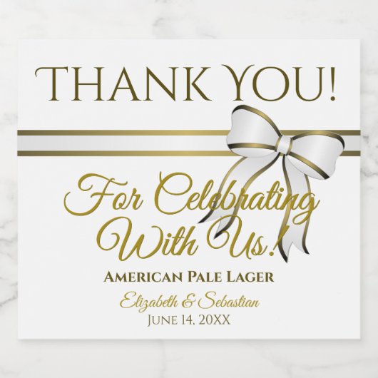 White & Gold Ribbon Weddenschap Hartelijk dank Bier Etiket (Enkel label)