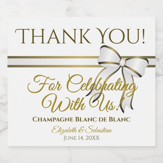 White & Gold Ribbon Weddenschap Hartelijk dank Sparkling Wijnetiket (Enkel label)