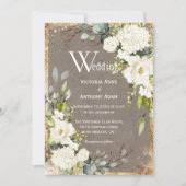 White Gold Rustic Floral Brown Wedding Kaart (Voorkant)
