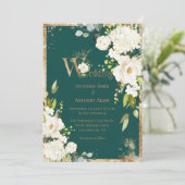 White Gold Rustic Floral Green Wedding Invitation Kaart (Staand voorkant)