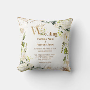 White Gold Rustic Floral Wedding Keepslag Kussen