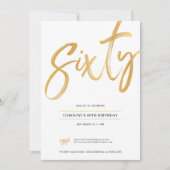 White Gold Script Soixante Anniversaire Invitation (Devant)
