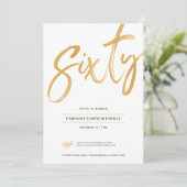 White Gold Script Soixante Anniversaire Invitation (Debout devant)